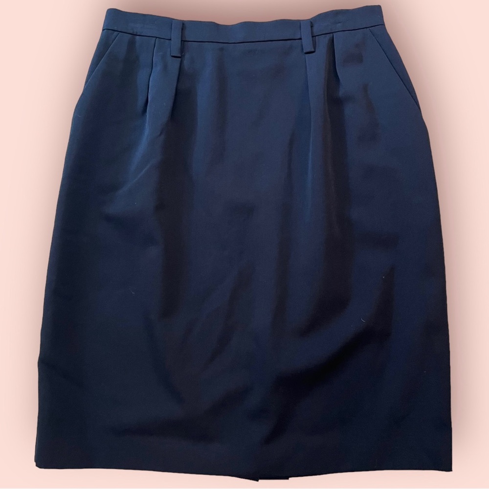 Linda Allard for Ellen Tracy Vintage Navy Blue Wool Pencil Skirt 12